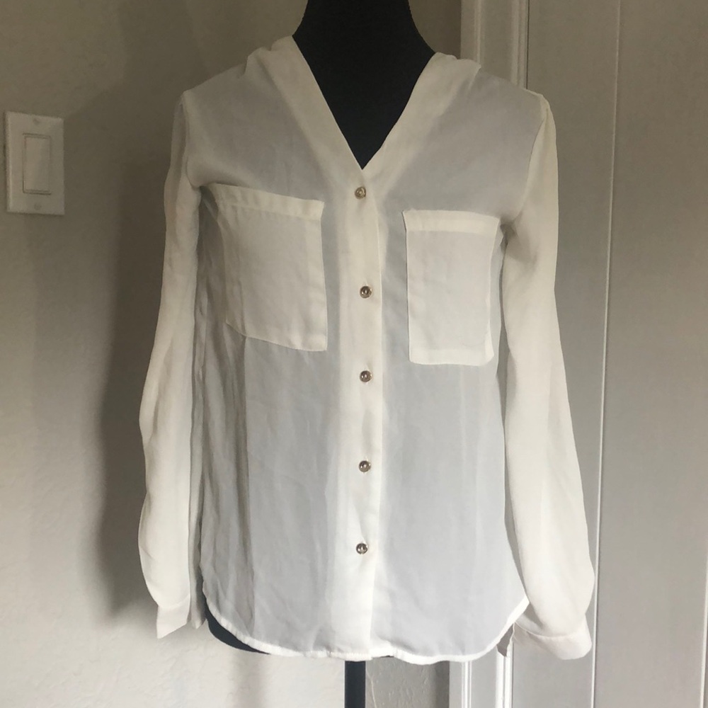 Ladies Eclipse White Long Sleeve Button Down Blouse - Size XS